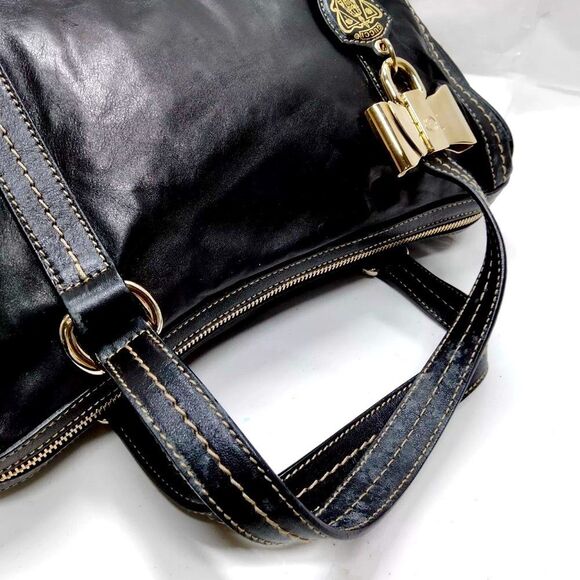 Auth Gucci Black Polished Leather Duchessa Boston Duffel Bag - Picture 4 of 9